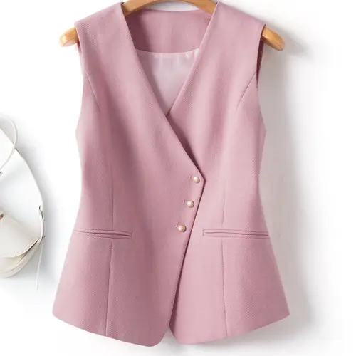 Women's Solid V Neck Blazer Vest, Fashion Casual Minimalist Button Outerwear for Daily Outdoor Wear, Women Clothing for Spring Fall