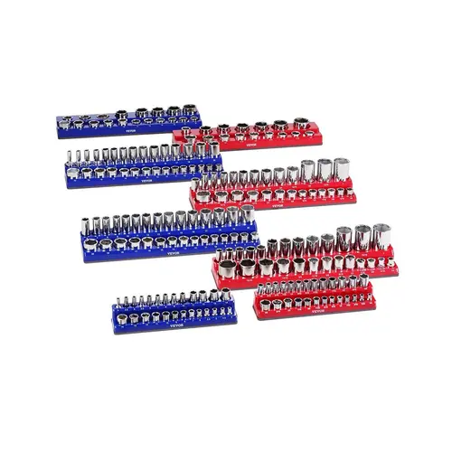 VEVOR Magnetic Socket Organizer Set, 8PCS Blue-Red Trays for Metric-SAE Sockets, Wear-Resistant Storage Solution with Lasting Durability for Simplifying Tool Organization, Ferrite