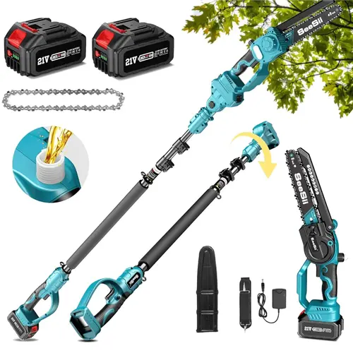 SEESII 2 in 1 Cordless 8 inch Pole Saw & Mini Chainsaw with 2 Battery, Power Electric Polesaw for Tree Trimming, Chain Saw with Extension Pole, Limb Branch Cutter Pruner P8 Ace CH800C #NewArrival