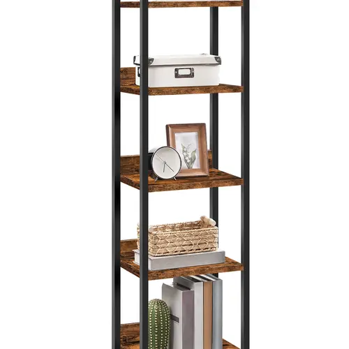 MAHANCRIS 5-Tier Rectangular Rustic Brown Wooden Bookshelf - Stable Anti-Tipping Racks, Multi-Level Shelves for Small Spaces, Balcony, Living Room, Bedroom Storage Organization Furniture
