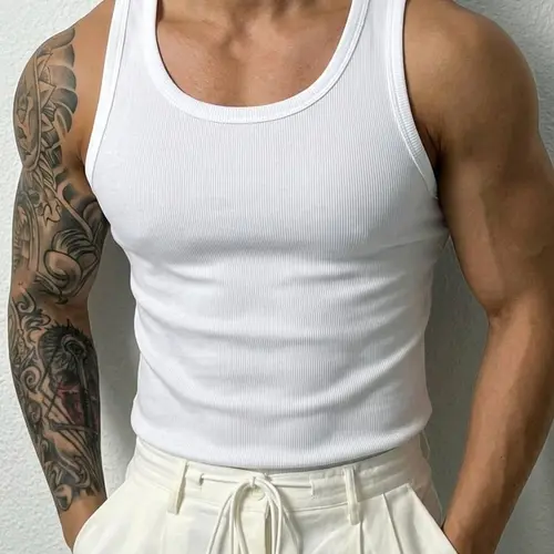 Summer Tank Top Scoop Neck Knit Gym Workout Muscle Tank Undershirt Sleeveless Shirts