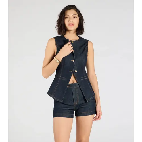 Exceptional Poise Sleeveless Button Denim Vest