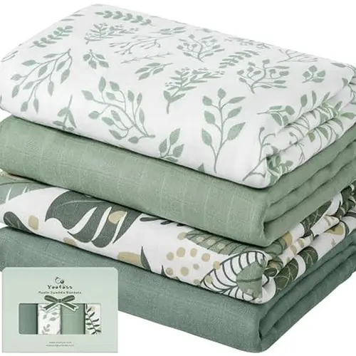 Yoofoss Muslin Swaddle Blankets – 4-Pack Receiving Blankets for Baby Boys and Girls, 47 x 47 inches, Neutral Swaddle Wrap made of 70% Rayon from Bamboo and 30% Cotton