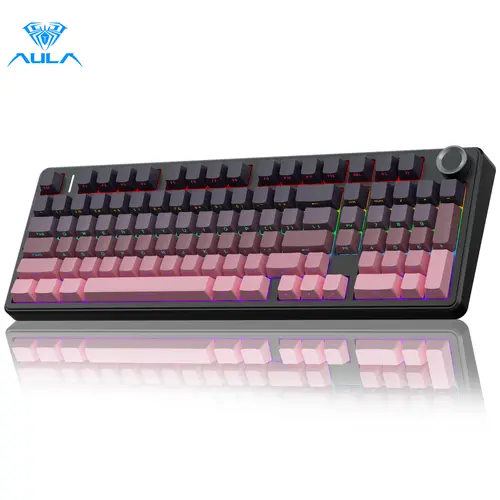 AULA F99 Pro Creamy Wireless Mechanical Gaming Keyboard with Knob Control - Tri-Mode BT5.0/USB-C/2.4GHz, Hot Swappable, Pre-Lubed Linear Switches, Gasket Structure, RGB Backlit, 8000mAh, Double Shot PBT, Mini PC Gaming Keyboard Accessories