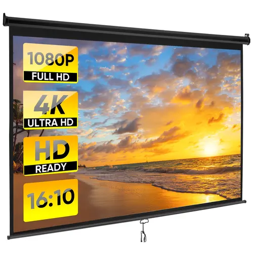 Segawe 100in 16:10 HD Projector Screen - Adjustable, Auto-Lock, Manual Op, 160° Wide Viewing Angle, Audio, Lanyard, Portable, Black - for Home Theater, Schools, Indoor Outdoor Use