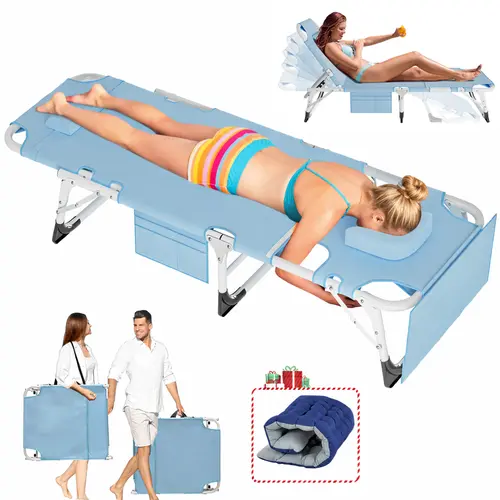 ABORON Adjustable Folding Lounger Sun Tanning Chair - 5-Position Heavy Duty Oversized 75.2" Patio Beach Chaise with Mattress, Facetop Sun Slots, Multi-Size Option for Adults' Outdoor Poolside Camping