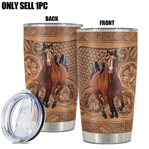 Horse Pattern Tumbler, 1 Count Stainless Steel Insulated Cup, Thermo Cup, Insulated Travel Drinkware, Durable Water Bottle for Hot and Cold Beverages, Gift for Horse Lovers and Equestrians, Drinkware