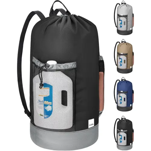 120L Heavy-Duty Laundry Bag Backpack Organizer - 900D Oxford Fabric, Waterproof, Adjustable Shoulder Straps, 2 Mesh Pockets, Built-in Storage Pocket, Drawstring, 29"h x 13"l Foldable, Durable Dorm Laundry Accessory for Laundromat, Apartments
