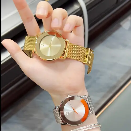 Women's Elegant Analog Female Watch - Trendy Exquisite Watch with Gold Mesh Metal Band, Round Dial Casual Quartz Wristwatch for Casual Wear, Fashion Accessory