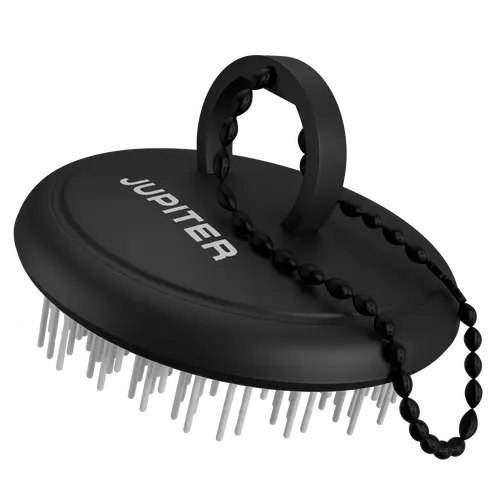 Jupiter Exfoliator Scalp Brush for Removing Dandruff & Build-Up - Detangling Scrubber for Wet or Dry Hair - Supports Circulation & Growth - Black