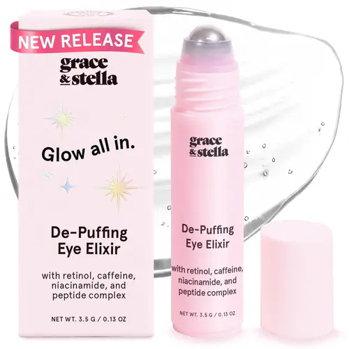 Under Eye Brightener Roller Retinol & Caffeine Under Eye Roller – Dark Circle Treatment for Puffy Eyes & Eye Bags | Hydrating Hyaluronic Acid Eye Serum Roller for Fine Lines, Brightening Cooling Eye Care, Lightweight Vegan Skincare by grace & stella