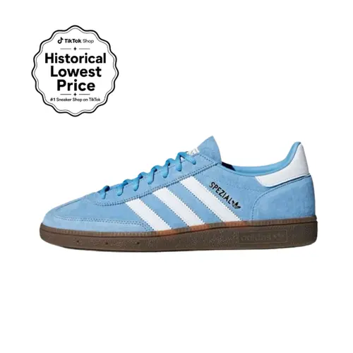 Adidas Handball Spezial Men's Suede Upper Sneakers - Light Blue, Retro-Inspired Design, Retro Look, Cushioned Sole, Removable Insole, Comfortable Fit, Casual Athletic Trainers, Sports Shoes