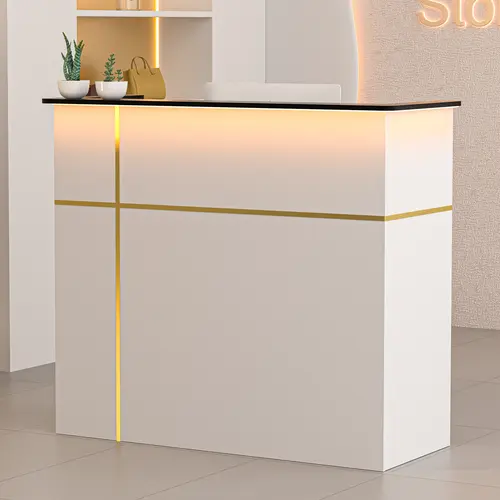 AHB 50 In Modern Rectangle Engineered Wood Commercial Office Reception Desk with Counter, Lockers + Shelves, LED Lights, DIY Stpe - Assembly Required for Lobbies, Retail Stores (homeessentials Furniture), Shelf Storage,#SohoChic