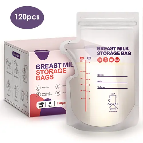 summerwins BPA-Free Breastmilk Storage Bags - 60 Pcs, 8 oz, Self-Standing, With Pour Spout, Space-Saving Flat Profile, Ideal for Breastfeeding, Refrigeration & Freezing