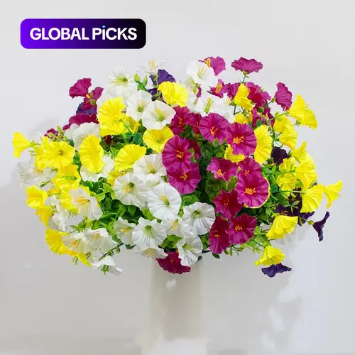 Realistic Artificial Flowers For Outdoors, Fall Outdoor Decor, 10-Piece Set, UV-Resistant, Colorful Morning Glory Eucalyptus, Patio Balcony Decoration