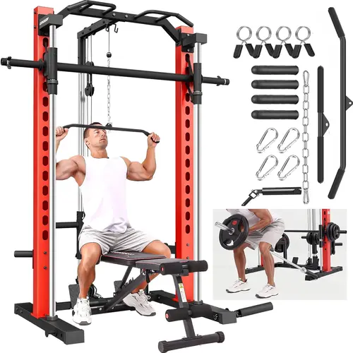 OPPSDECOR Unisex Heavy-Duty Steel Smith Machine Home Gym Combo - All-in-1 Power Cage, Squat Rack, Lat Pulldown, Cable Crossover Exercise Equipment for Strength Training, At Home Gym Equipment