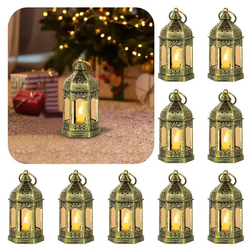 10-Pack Mini Decorative Candle Lanterns - Home Accessories Ornaments Candle Stand, Casual Flameless LED Lights, Portable Hanging Vintage Centerpieces, Batteries Included, Wedding Gift, Indoor Outdoor Decor, Hanging Decor