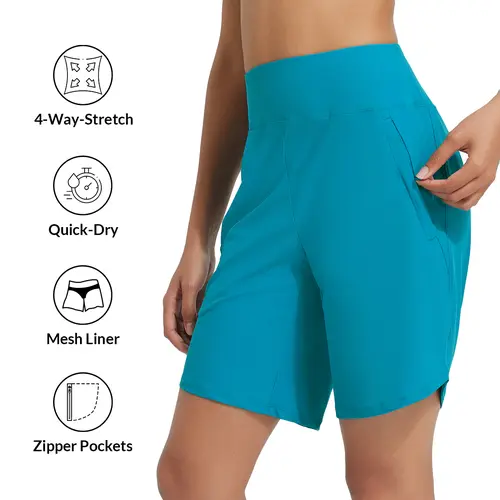 Baleaf Women's 9" High-Waisted Tummy Control Swim Shorts with Liner, Zipper Pockets, Shapewear Swimwear, Tankini Bottoms, Swimsuit Tummy Control Activewear for Beach