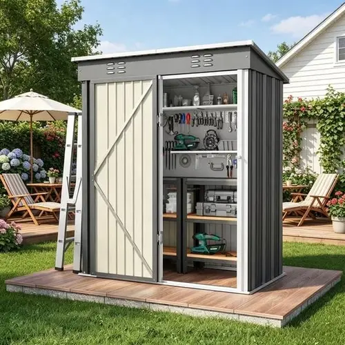 Gizoon 5'x3' Galvanized Steel Outdoor Storage Shed, Single Lockable Door, Air Vent, Suitable for Garden, Backyard Patio Lawn (Home Improvement Garden Building)