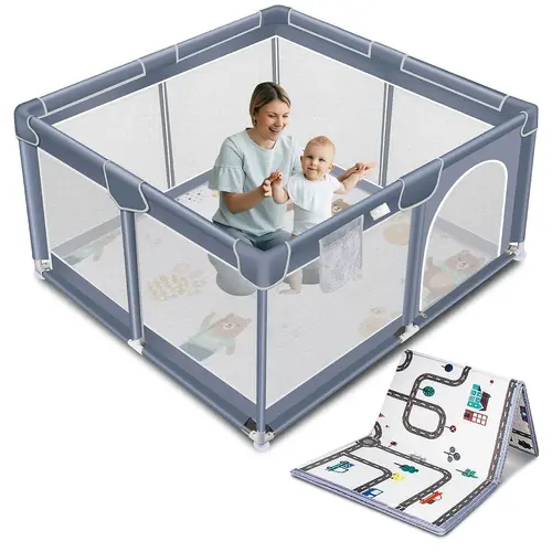 Baby Playpen with Anti-Slip Mat, Indoor&Outdoor Playard Kids Activity Center with Gate,Sturdy&Safety Baby Fence,for Infants & Toddlers, backtoschool, glowup