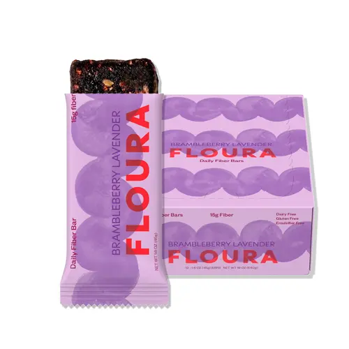 Floura Brambleberry Lavender Fiber Bar, 12-Pack – 15g Diverse Fiber, Gluten-Free, Vegan, Brambleberry Lavender Flavor
