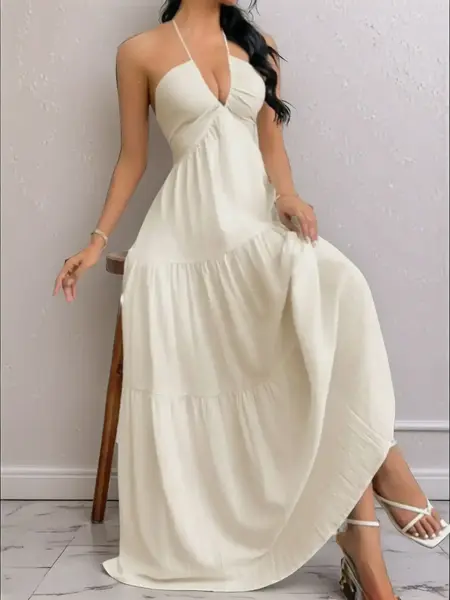 Women's Plain Dress, Summer Clothes Women, Casual Sleeveless Backless Dress for Beach Holiday Vacation, Ladies Summer Clothes