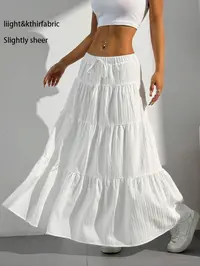 Women's Solid Color Tie Front Skirt, Boho Fashion Casual Long Skirt for Daily Wear, Holidays and Vacations, Summer Ladies Bottoms