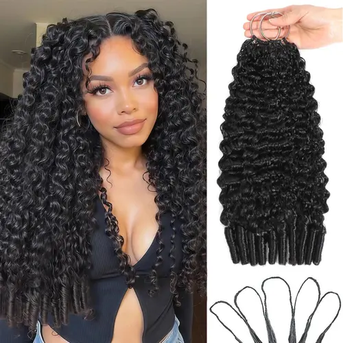 Burmese Curly Crochet Hair for Black Women  Pre-Separated Feather Crochet Human Hair Invisible Knotless Human Crochet Hair Reusable Lightweight Hair Extensions Natural Black;  Recommend 4 Packs For A Full Head.