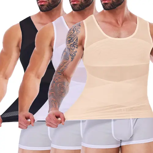 CATTIBOR 1/2/3 Pack Men's Double Compression Tank Top - Fitness Workout Vest, Yoga Gym Activewear, Yoga Sports Vest, Sleeveless Body Shaper for Running Gym Menswear Undershirts
