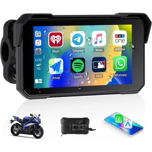 5-in Portable Motorcycle Mounted CarPlay Screen Wireless CarPlay Player - Waterproof Bluetooth Navigation, TF Port, Mounting Hardware - Ideal Gift for Malay, Polish Vehicle Owners, Touchscreen Wireless Carplay