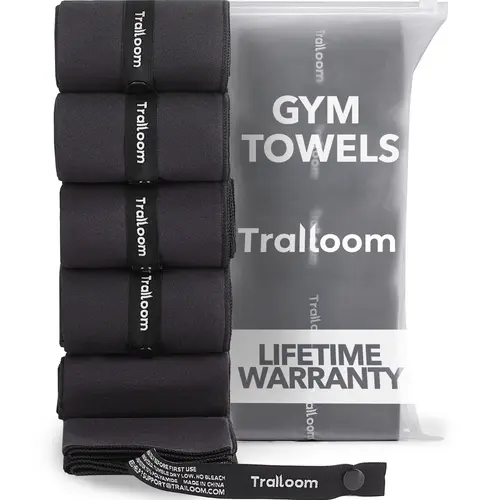 Trailoom Gym Towels 5 Pack - Microfiber Workout Towels - Quick Dry, Highly Absorbing, Soft on Skin, Odor-Free,Sweat Towel , Sports Towel for Hot Yoga, Tennis, Running, Exercise, Working Out, Camping for Women & Men