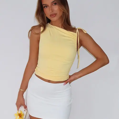 Women's Plain Tie Shoulder Tee, Casual Fashion Sleeveless Top for Summer, Women's Clothing for Daily Wear, Breathable Lightweight Womenswear