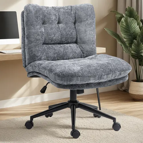 Summervibes Dowinx Criss Cross Chair with Wheels, Dual-Layer Thickened Cushion Cross Legged Office Chair, Premium Fabric Morden Home Vanity Chair Wide Seat, Adjustable Swivel Computer Desk Chair