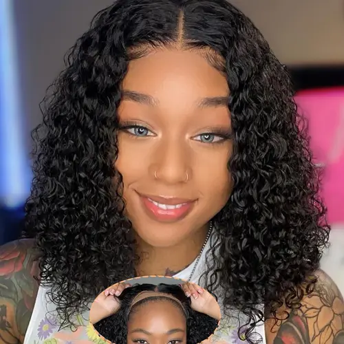 Deep Wave BOB Wig Human Hair 4x4 HD Curly BOB Lace Front Wigs Human Hair Pre Plucked Wear And Go Glueless Short Curly Frontal BOB Wigs For Black Women Wet And Wavy