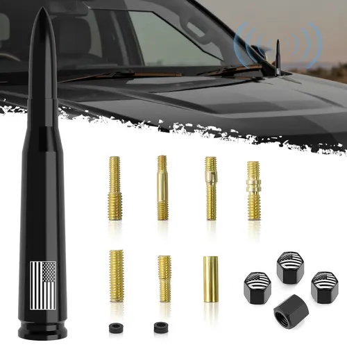 DIBMS American Flag 50 Cal Bullet Antenna - Compatible with Ford F-Series, Super Duty, Ford Raptor and Mustang Trucks, Anti-Theft, Black, Hood Side or Roof, Radar Detector Car Gadgets Tps Sensor  Car Wireless Adapter