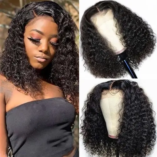 Wear and Go Glueless Wigs Human Hair Pre Plucked Pre Cut Deep Wave Curly Bob Wig Human Hair Glueless 180% Density Short Curly Bob Wigs Upgraded No Glue 4x4 Lace Closure Wig for Black Women