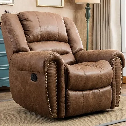 [DealsForYouDays] Ebello New Leather Recliner Chair, Classic and Traditional Manual Recliner Chair with Comfortable Arms and Back,Manual Single Recliner Sofa for Living Room, Nut Brown