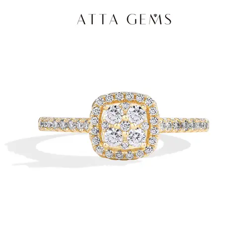 ATTAGEMS D Color VVS1 Grade Lab-Moissanite Cluster Engagement Ring for Female Adults, Elegant Fine Jewelry for Daily Wear & Wedding Gifts, Sparkling Rings