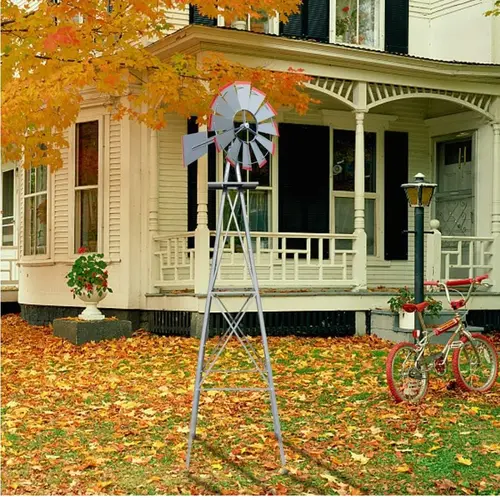 VINGLI 8FT Classic Iron Steel Heavy-Duty Windmill Weather Vane, 4-Leg Square Base Yard Art Garden Backyard Sculpture (26x26x96in/65x65x244cm), Grey Home Improvement Decor