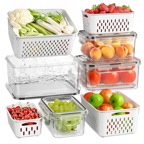 Fruit Storage Containers 4 PCS Refrigerator Organizer Removable Colander, Airtight, Dishwasher Safe for Berries, Fruits & Veggies, Keeps Fresh Longer Kitchen Utensils White Durable
