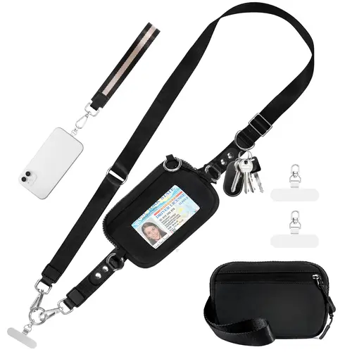 Clip and Go Strap for Phone with Wallet Crossbody Phone Lanyard Adjustable and Detachable RFID Wristlet WalletClip and Go Strap for Phone with Wallet Crossbody Phone Lanyard Adjustable and Detachable RFID Wristlet Wallet