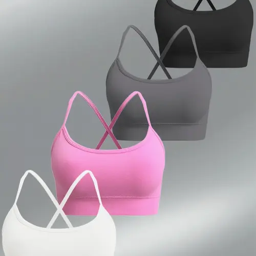 Women's Solid Color Criss Cross Sports Bra, High Stretch Comfortable Breathable Wireless Backless Sports Bra, Sports Lingerie Top for Indoor Outdoor Wear, Strappy Sports Bras, Workout Bras, Sporty Bra