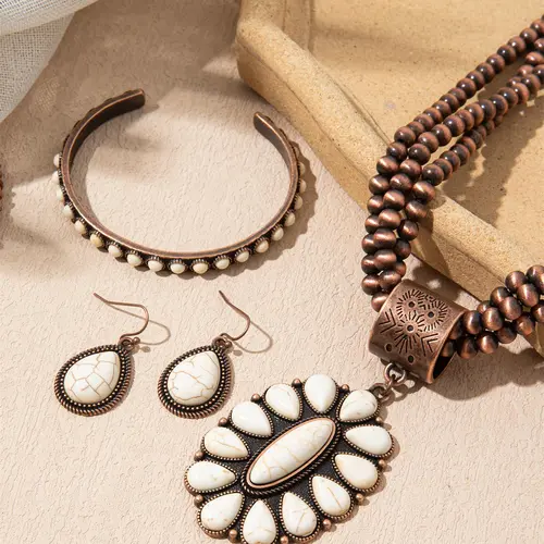 Boho Style Beaded, Vintage Necklace and Earring Set & Dangle Earrings & Bracelet, Fashion Jewelry Accessories for Women, Ideal Gifts, Elegant Matching Jewelry Set