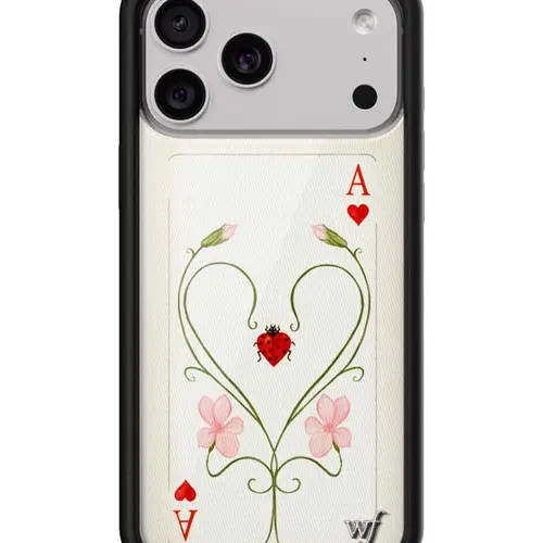 Wildflower Cases Lila Moss Collab Limited Edition Custom Shockproof Rubber iPhone Case, Raised Protective Black Bumper Cover, Dainty Cute Heart Ladybug Design, Devices