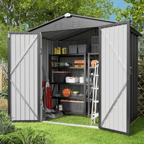 【2 Packages Shipping】Gizoon Outdoor Storage Shed 6 x 4 FT, Galvanized Metal Garden Shed with Double Lockable Doors, Outdoor Storage Clearance for Backyard Patio Lawn-Dark Grey,home decor,camping essentials