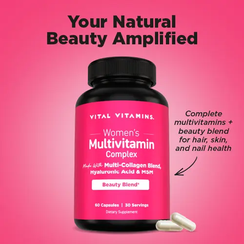 Women's Multivitamin Complex - Made with Multi-Collagen Blend, Hyaluronic Acid, MSM & Antioxidants | Hair, Skin, Nails, Energy & Immune Support | 60 Capsules