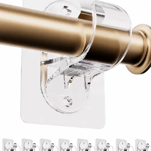 Antimbee 8-Pack Adhesive Curtain Rod Brackets, No-Drill Damage-Free Holders for Max 1.3" Rod, Heavy-Duty 18 lbs, Renter-Friendly for Apartment, Stretch Wrinkle-Resistant Anti-Shrink Bathroom Accessory