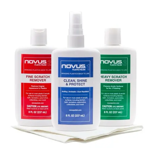 NOVUS Plastic Scratch Repair Remover Kit - 3-Step Formula with Polish Mates Wipe, 8oz Car Plastic Polish, Surface Cleaner for Acrylic, Plexiglass, Car & Game Consoles