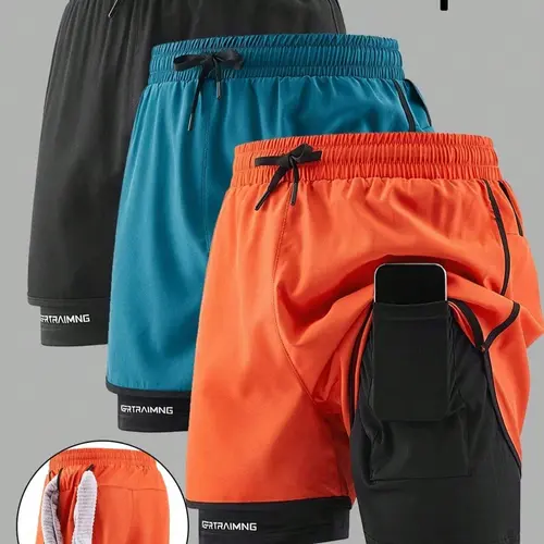 Men's Sporty Athletic Running Shorts for Summer, Dual-Layer Lining, Pocket Design, Elastic Waistband, Ideal for Fitness & Marathon Training