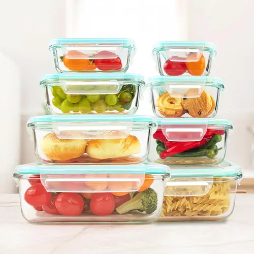 8-Pack Premium Multi-Size Glass Kitchen Storage Containers Set - Airtight BPA-Free Silicone Lids, Stain-Resistant, Easy-Clean, Stackable, Freshness-Maintaining - Microwave, Oven, Freezer, Dishwasher Safe for Meal Prep, Fridge Organization, Food Hacks